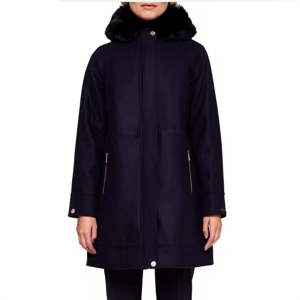 Ted Baker “Kalissa” Parka Navy Wool-Blend, Italian Fabric Size Uk 2/ Us 6